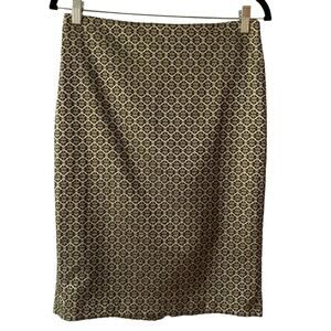 Ann Taylor Gold Black Straight Knee Length Pencil Skirt Size 4